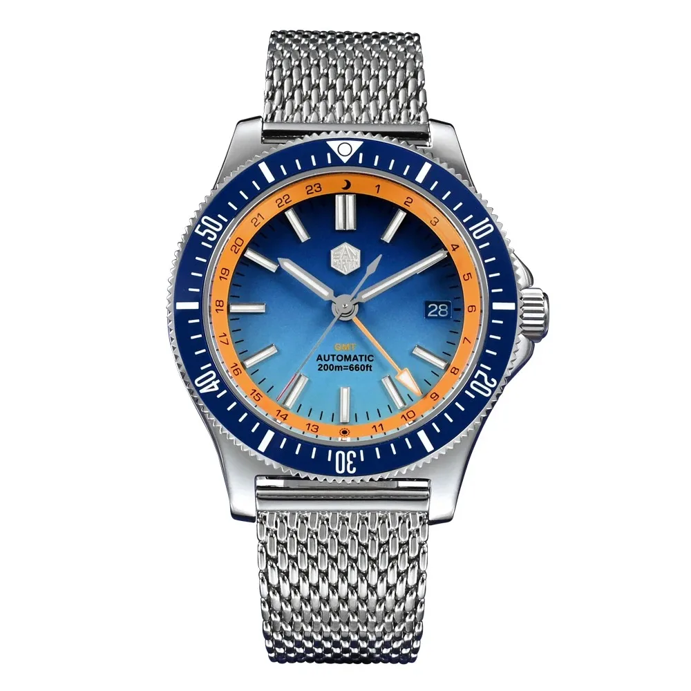 Мужские часы San Martin GMT, 41 мм, автоматические механические наручные часы, 20 АТМ, водонепроницаемые, BGW-9, светящийся сапфир, NH34, градиентный циферблат
Мужские часы San Martin GMT, 41 мм, автоматические механические наручные часы, 20 АТМ, водонепроницаемые, BGW-9, светящийся сапфир, NH34, градиентный циферблат
