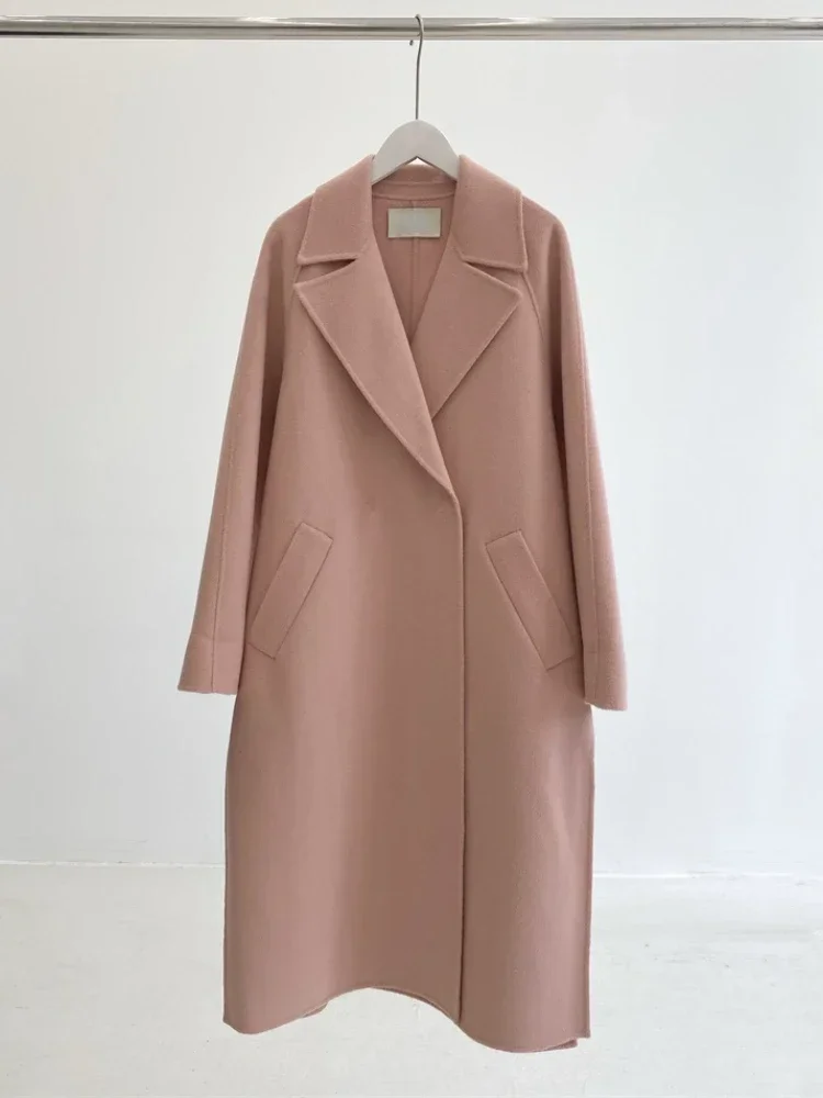New Pink Color Double-sided Cashmere Wool Coat Women Long Loose Fashion Side Split Woolen Coats Warm Belt Female Autumn Winter
New Pink Color Double-sided Cashmere Wool Coat Women Long Loose Fashion Side Split Woolen Coats Warm Belt Female Autumn Winter