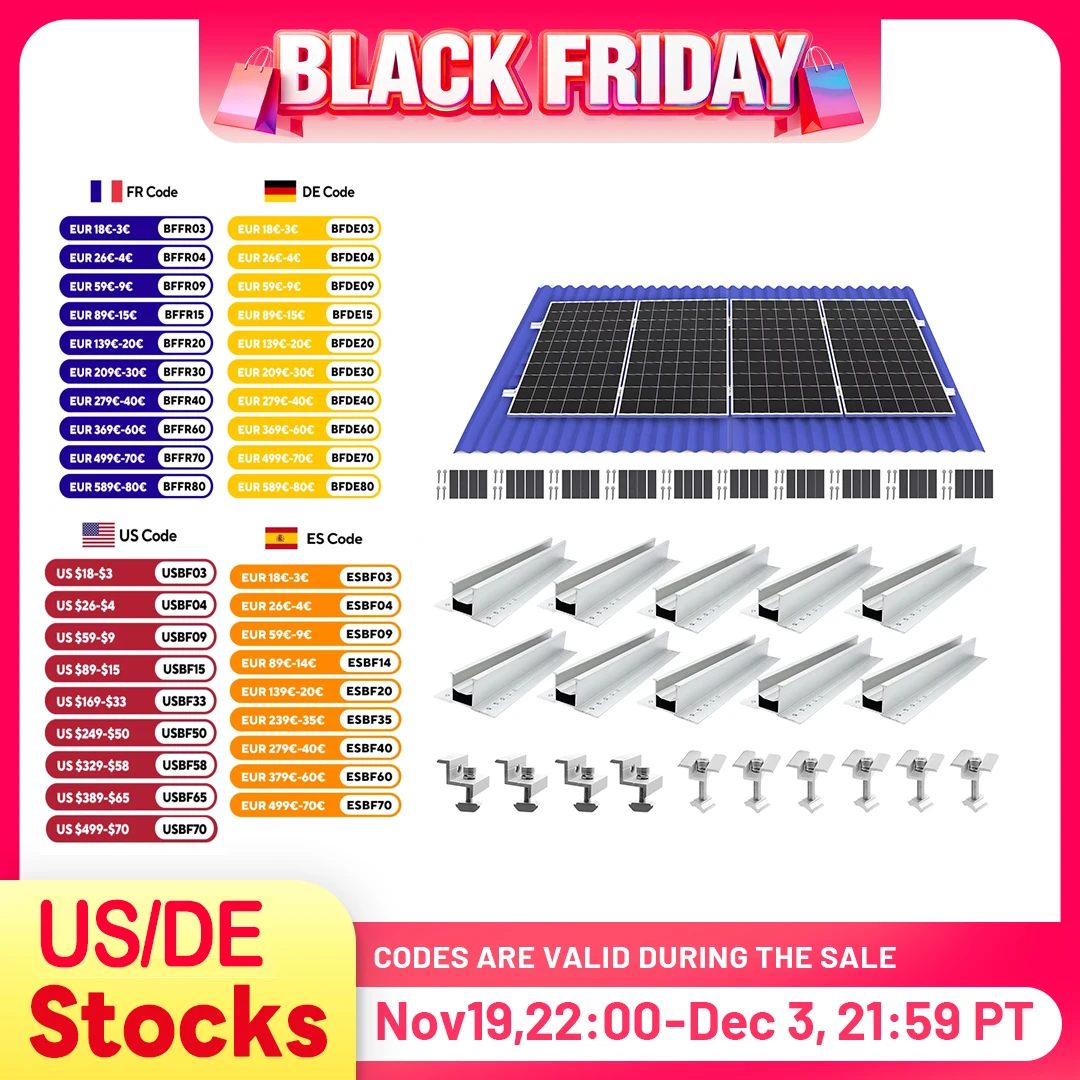 Solar Panel Mounting Rails 300mm Aluminum Solar Panel Bracket PV Rail Fastening Module T-Shaped Roof Mount Bracket Kit
Solar Panel Mounting Rails 300mm Aluminum Solar Panel Bracket PV Rail Fastening Module T-Shaped Roof Mount Bracket Kit