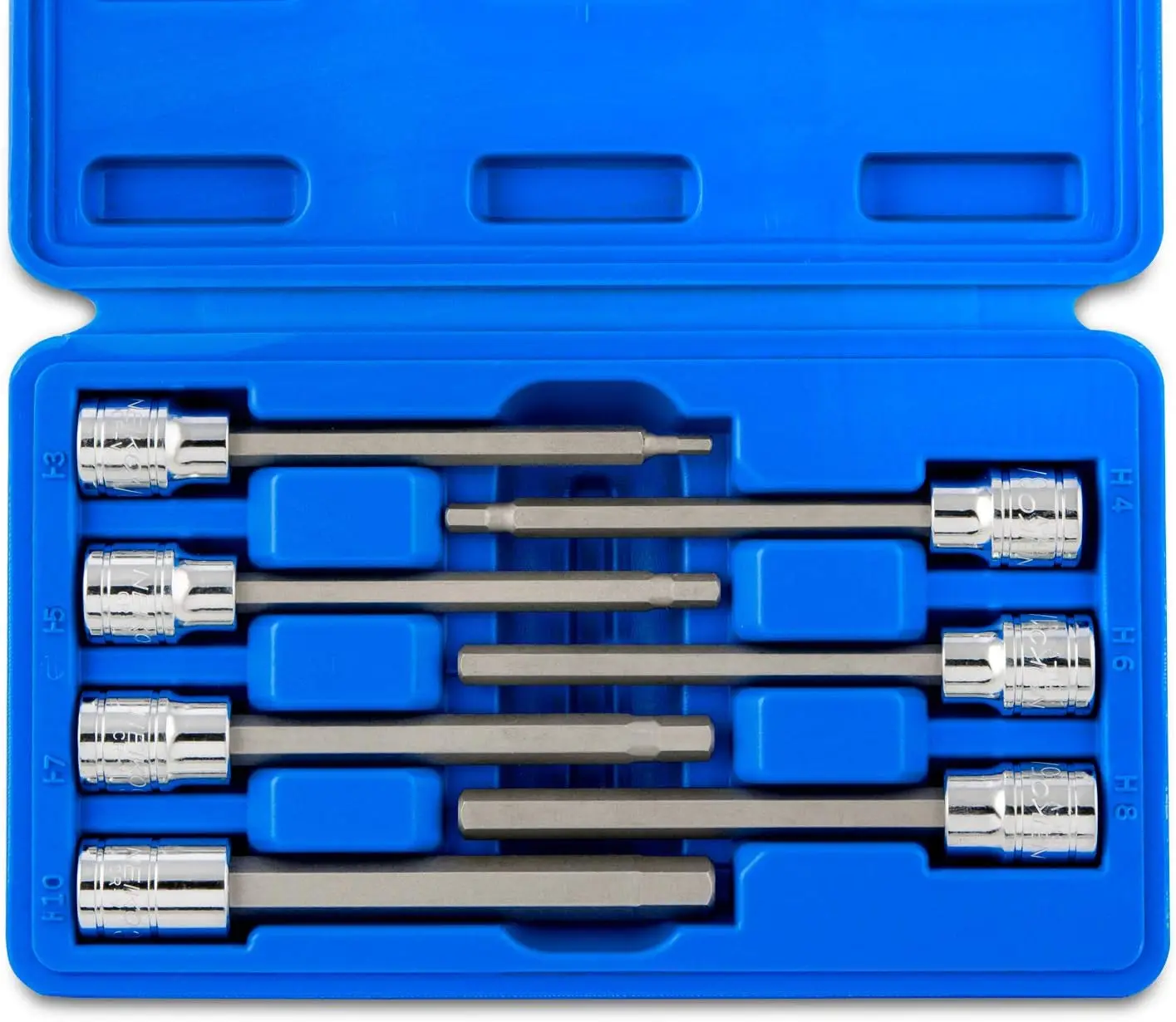 3/8-Inch Drive Extra Long Allen Hex Bit Socket Set, Metric 3-10 mm, S2 and Cr-V Steel, 7-Piece
3/8-Inch Drive Extra Long Allen Hex Bit Socket Set, Metric 3-10 mm, S2 and Cr-V Steel, 7-Piece