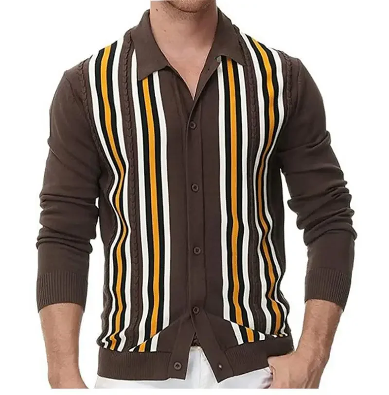 Men's Long Sleeve Stripe Knit Cardigan, Button Polo, Business Casual, New, British Fashion, Autumn, 2023
Men's Long Sleeve Stripe Knit Cardigan, Button Polo, Business Casual, New, British Fashion, Autumn, 2023