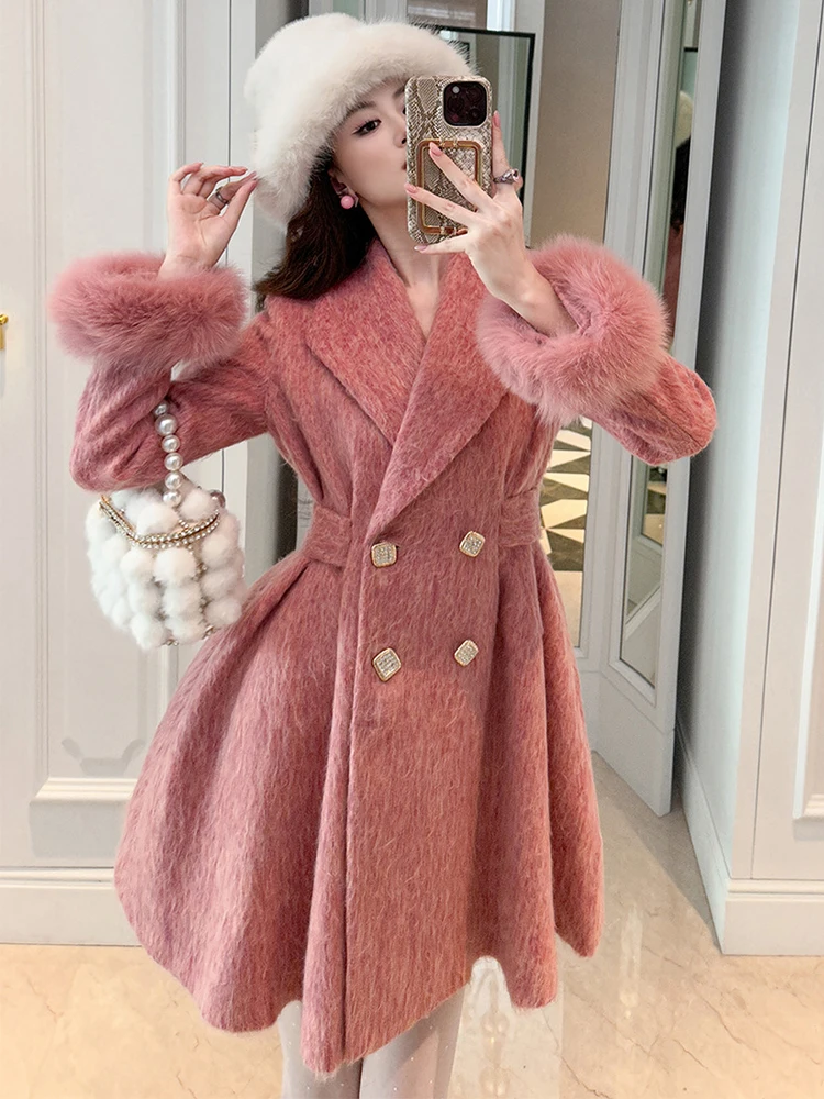 Sweet Elegant Party Jacket for Women Celebrity Pink Woolen Coat Fur Long Sleeve Pleated Tops Female Clothes Office Lady Outwear
Sweet Elegant Party Jacket for Women Celebrity Pink Woolen Coat Fur Long Sleeve Pleated Tops Female Clothes Office Lady Outwear