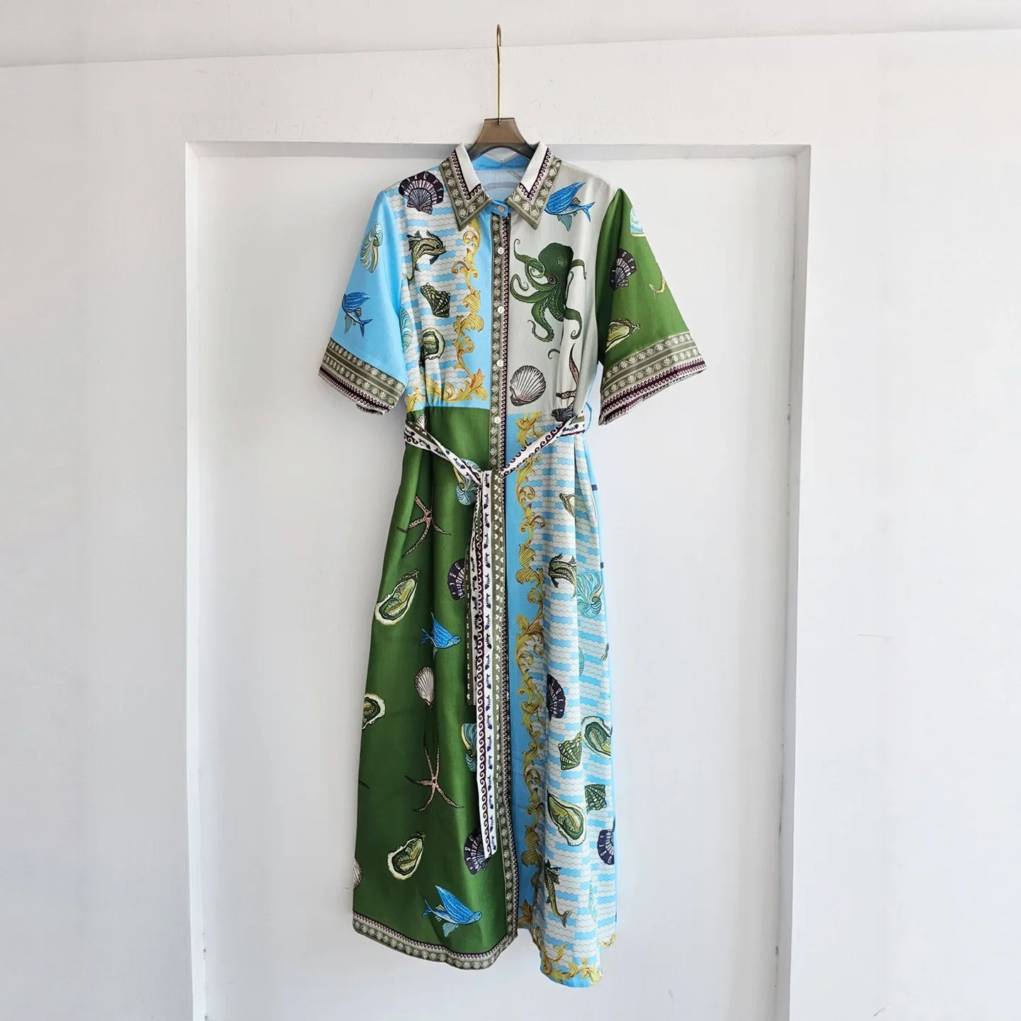 2026 Summer Patchwork Short Sleeve Dresses Women Linen Ocean Printed Clothing Regular Fit Casual Single Breasted Beach Dress
2026 Summer Patchwork Short Sleeve Dresses Women Linen Ocean Printed Clothing Regular Fit Casual Single Breasted Beach Dress