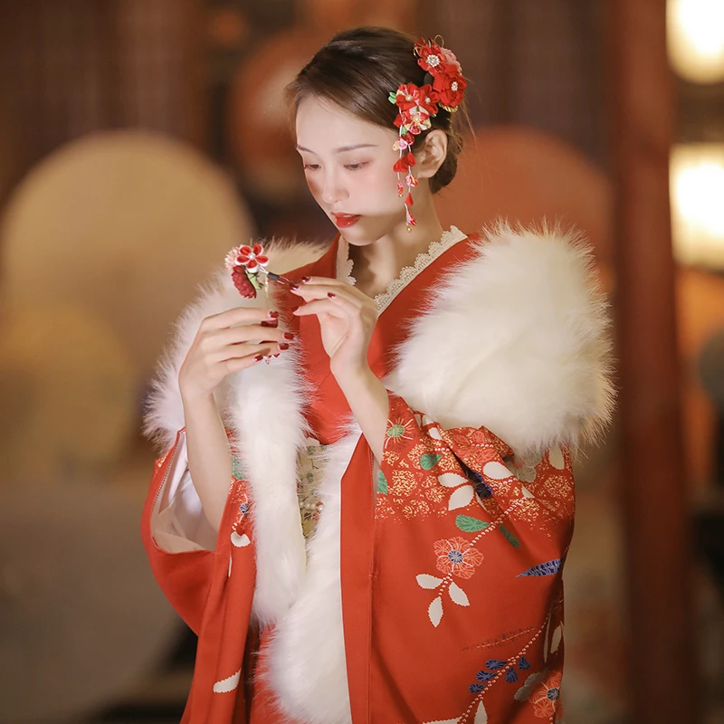 Japanese Traditional Women Kimono Retro Long Sleeve Formal Yukata Red Color Butterfly Prints Photography Dress Cosplay Costume
Japanese Traditional Women Kimono Retro Long Sleeve Formal Yukata Red Color Butterfly Prints Photography Dress Cosplay Costume