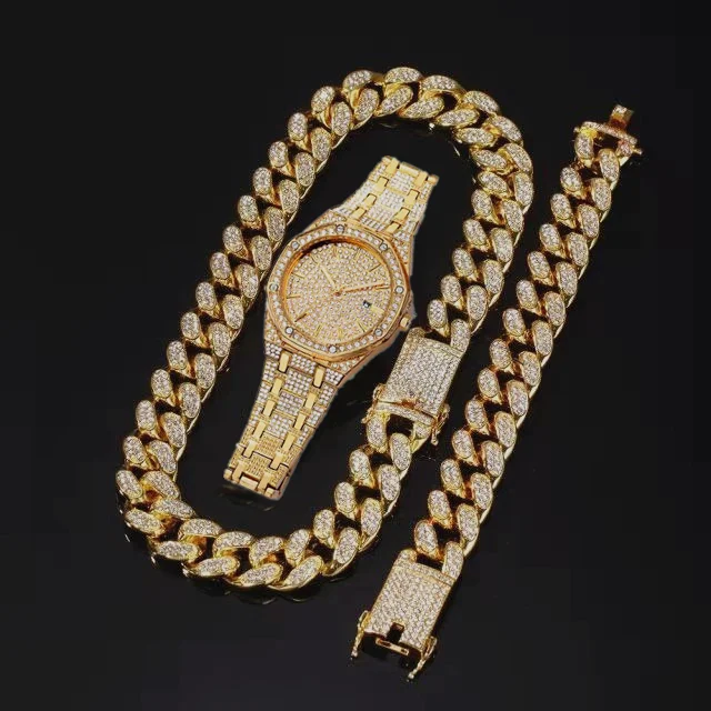 Watch+Bracelet+Necklace Hip Hop Miami Cuban Chain Gold Watch Iced Out Paved Rhinestone CZ Bling Rapper Men Jewelry for Men Joyas
Watch+Bracelet+Necklace Hip Hop Miami Cuban Chain Gold Watch Iced Out Paved Rhinestone CZ Bling Rapper Men Jewelry for Men Joyas
