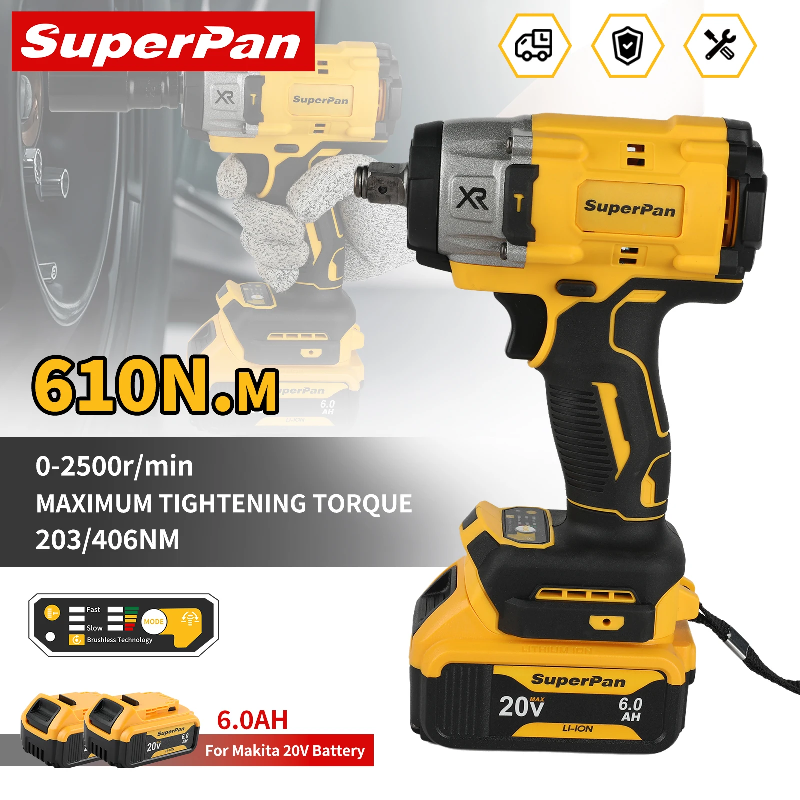 supeprpan DCF922 Wireless Impact Wrench Rechargeable High Torque 406Nm(Reverse) 1/2" 2500 PRM Universal 20V Battery Power Tool
supeprpan DCF922 Wireless Impact Wrench Rechargeable High Torque 406Nm(Reverse) 1/2" 2500 PRM Universal 20V Battery Power Tool