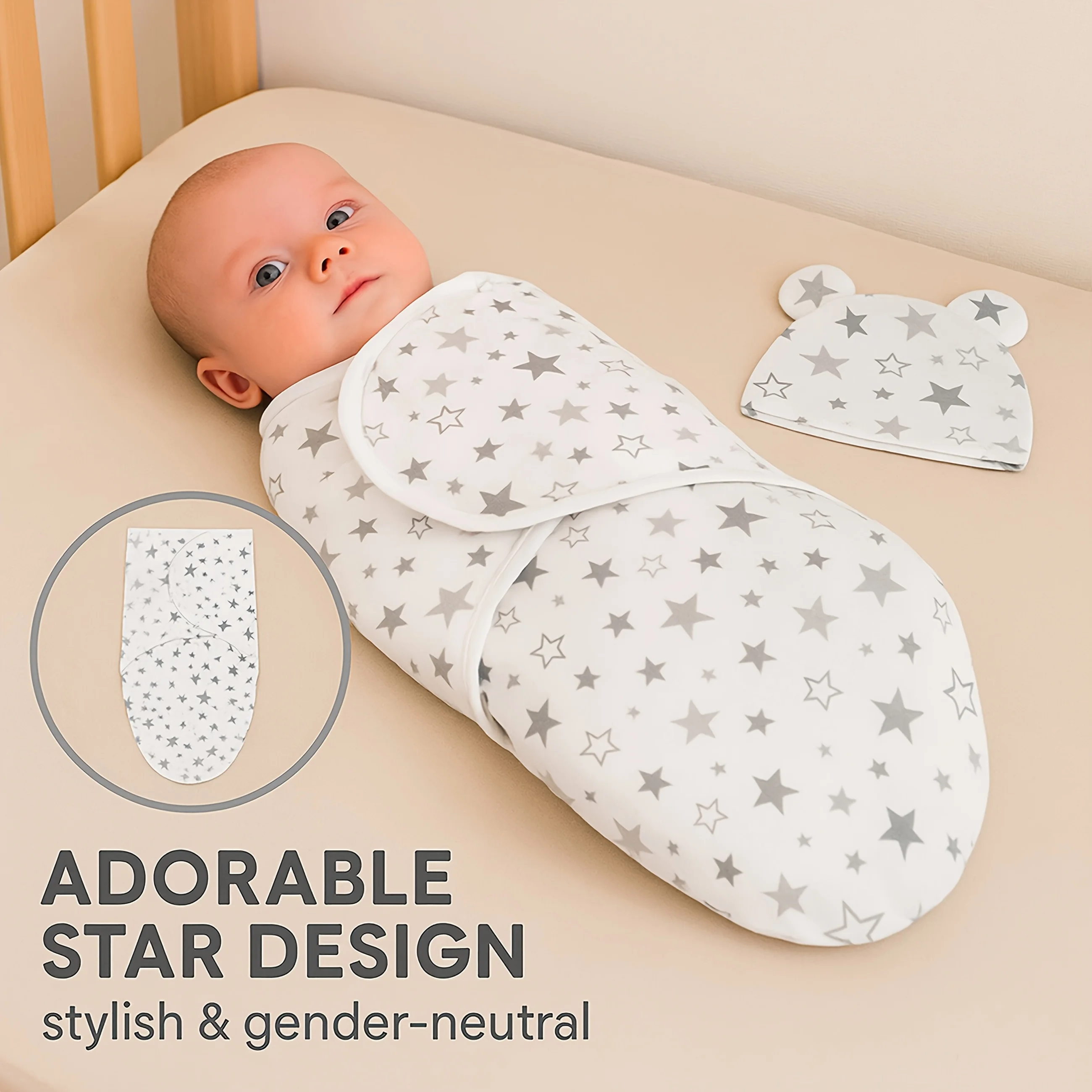 1PC Baby Swaddle Set with Hat, Soft Gray, Star, Cloud & Moon Patterns for Boys and Girls, Holiday Gift
1PC Baby Swaddle Set with Hat, Soft Gray, Star, Cloud & Moon Patterns for Boys and Girls, Holiday Gift