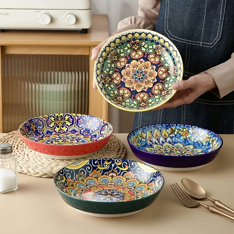 Set of 4 Handcrafted Bohemian Ceramic Plates — Floral & Mandala Motifs, Vibrant Underglaze Finish, Dishwasher, Oven & Microwave Safe — Ideal for Everyday Meals, Holiday Tables, and Shared Gatherings
Set of 4 Handcrafted Bohemian Ceramic Plates — Floral & Mandala Motifs, Vibrant Underglaze Finish, Dishwasher, Oven & Microwave Safe — Ideal for Everyday Meals, Holiday Tables, and Shared Gatherings
