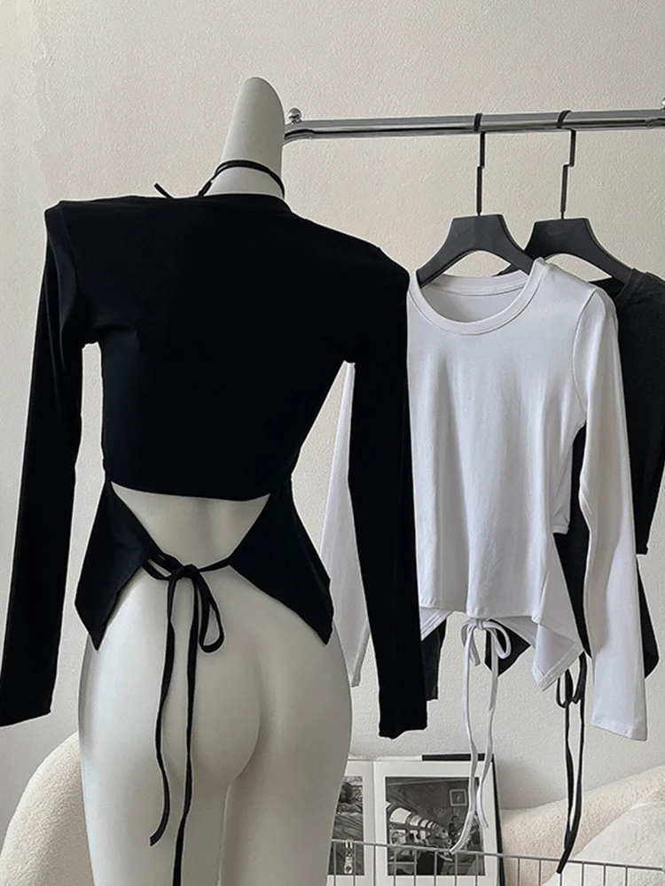 Women's Show Waist Long Sleeved T-shirts Autumn New Solid Color Round Neck Lace-up Basic Tees Ladies Casual Simple Pullover Tops
Women's Show Waist Long Sleeved T-shirts Autumn New Solid Color Round Neck Lace-up Basic Tees Ladies Casual Simple Pullover Tops