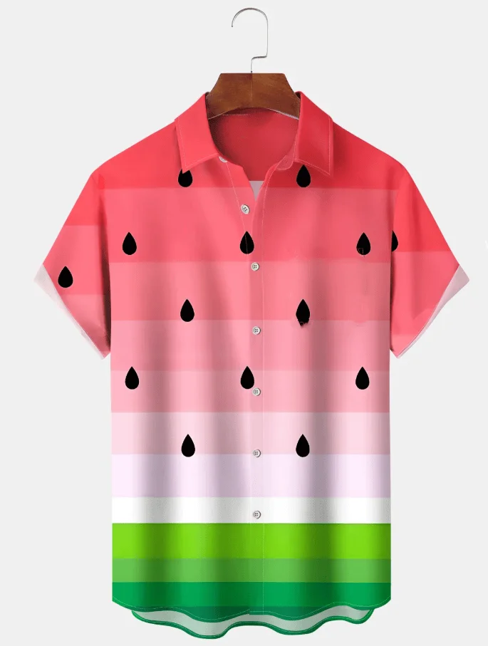 2026 Summer Men's New Hawaiian Shirt Cool Watermelon Printed Short Sleeve Summer Leisure Seaside Vacation Style Large T-shirt
2026 Summer Men's New Hawaiian Shirt Cool Watermelon Printed Short Sleeve Summer Leisure Seaside Vacation Style Large T-shirt