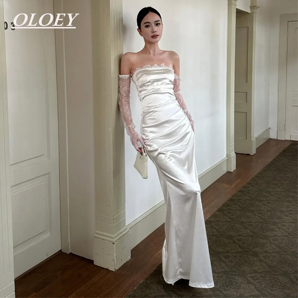 OLOEY Simple Silk Satin Mermaid Wedding Dresses Off Shoulder Lace Sleeves Bridal Gown Customized Vestidos De Novia Floor Length
OLOEY Simple Silk Satin Mermaid Wedding Dresses Off Shoulder Lace Sleeves Bridal Gown Customized Vestidos De Novia Floor Length