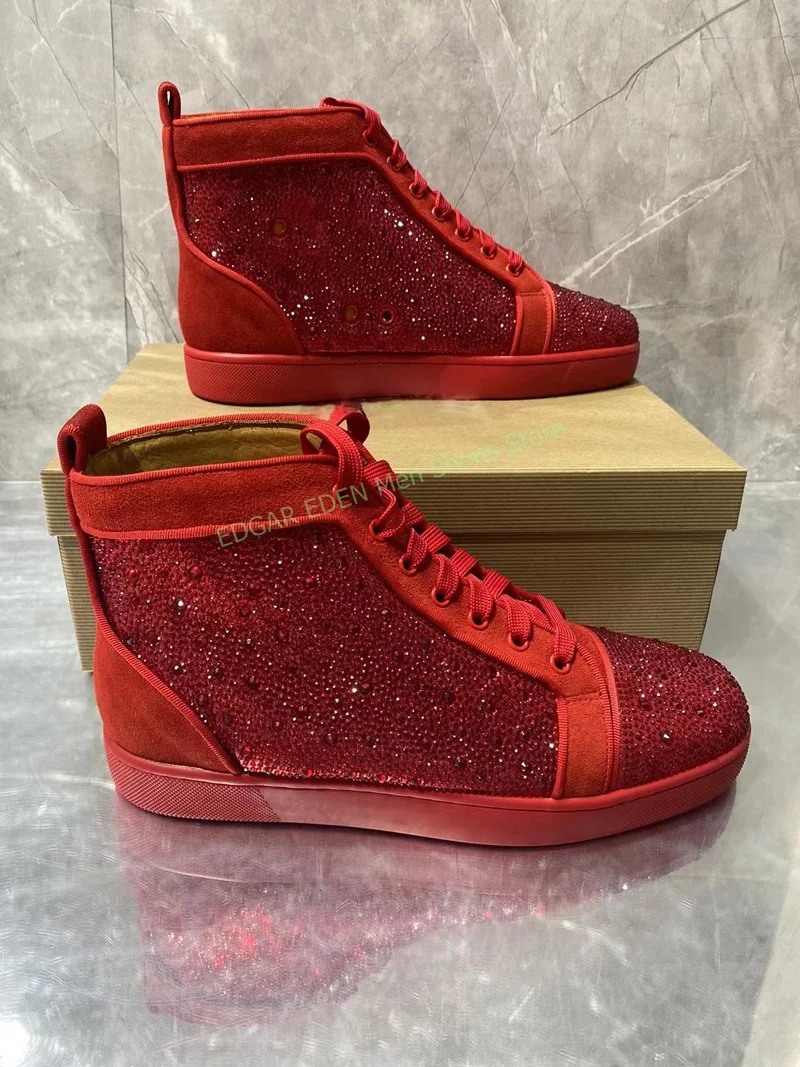 High Top Men Red Crystal Decoration Boots Round Toe Lace Up Lace Up Man Woman Comfortable Flat Heel Loafer Ankle Boots Shoes
High Top Men Red Crystal Decoration Boots Round Toe Lace Up Lace Up Man Woman Comfortable Flat Heel Loafer Ankle Boots Shoes