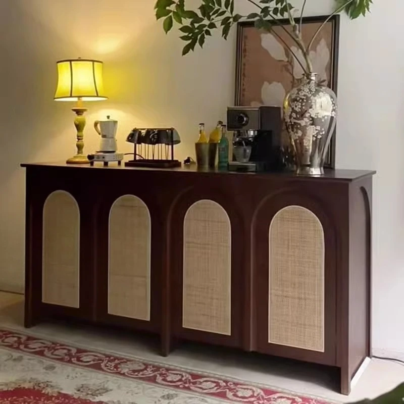French retro solid wood dining side cabinet rattan household storage cabinet medium antique arched tea cabinet against the wall
French retro solid wood dining side cabinet rattan household storage cabinet medium antique arched tea cabinet against the wall