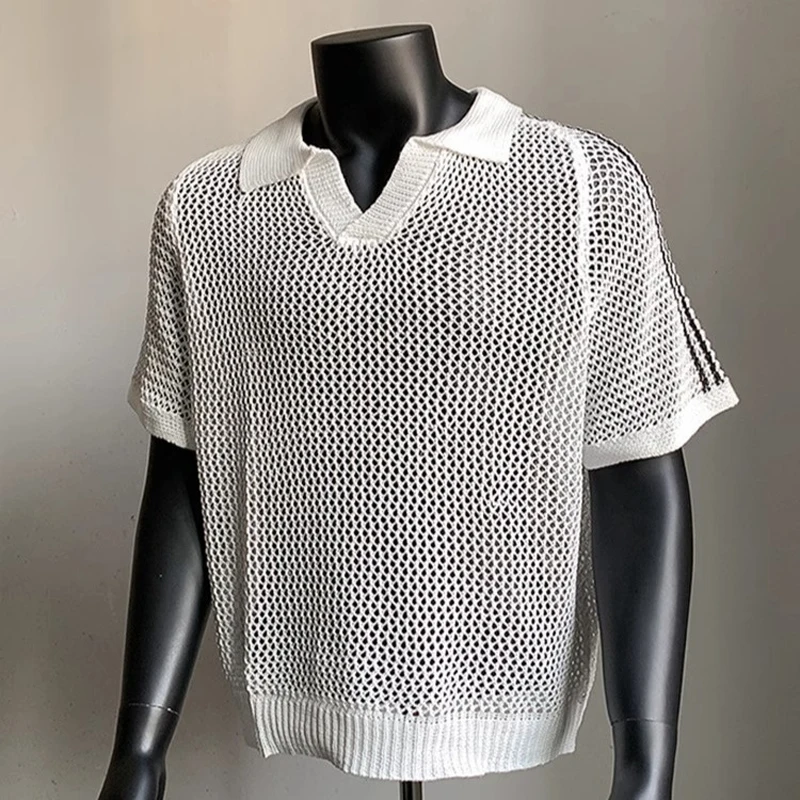 Summer Hollow Out Knitted Polo Shirt Men Casual Loose Short Sleeved Knitwear Sports Breathable Knitting T-shirt Tops Streetwear
Summer Hollow Out Knitted Polo Shirt Men Casual Loose Short Sleeved Knitwear Sports Breathable Knitting T-shirt Tops Streetwear
