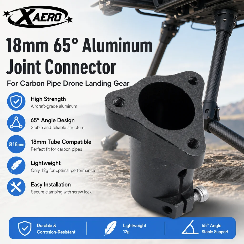 XAERO 18mm 65 Degree Aluminum Joint Connector for Carbon Pipe Drone Landing Gear
XAERO 18mm 65 Degree Aluminum Joint Connector for Carbon Pipe Drone Landing Gear