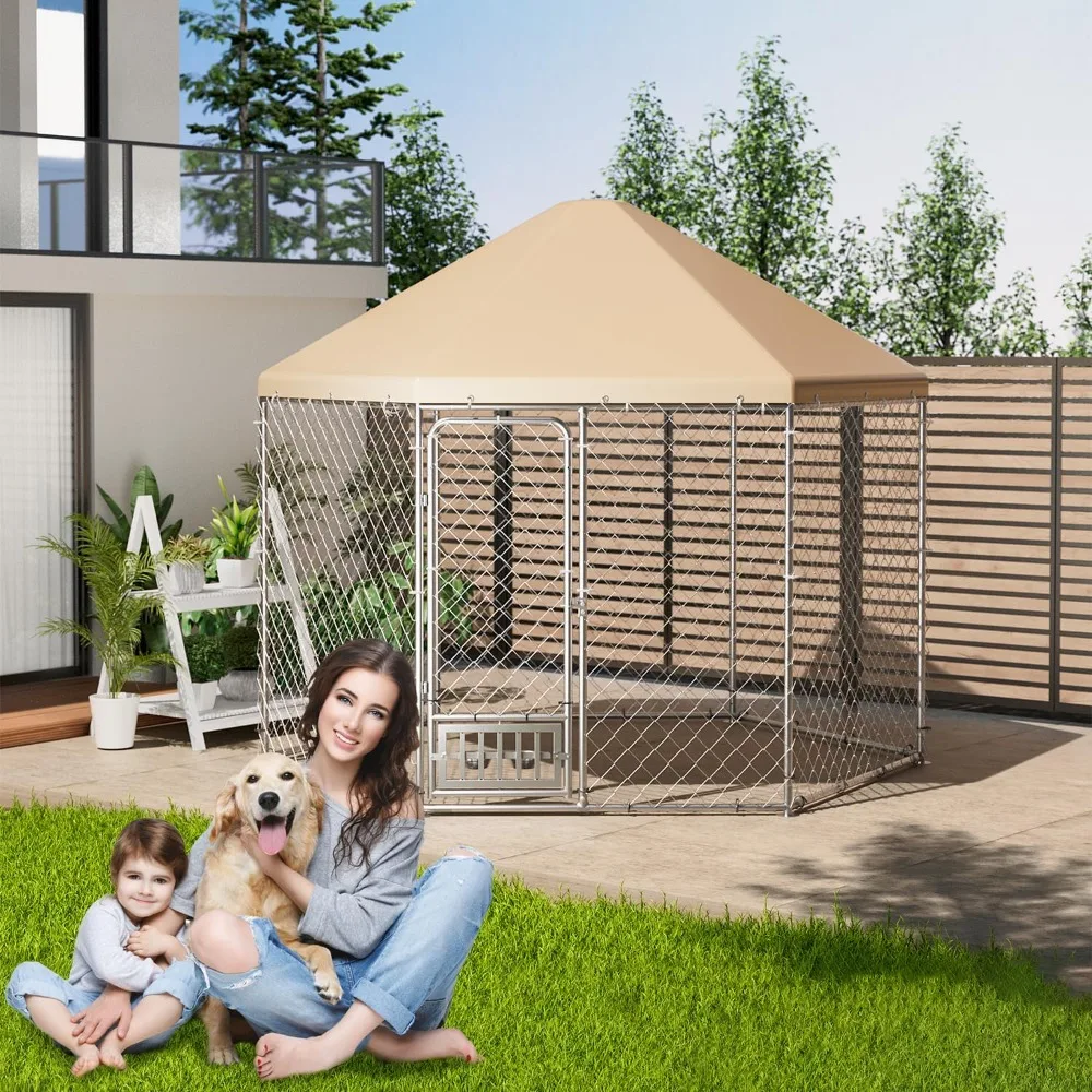 Outdoor Dog Kennel with Roof, Large Dog Kennel Outdoor with Rotating Feeding Bowls,Heavy Duty Hexagonal Dog Pens Outside
Outdoor Dog Kennel with Roof, Large Dog Kennel Outdoor with Rotating Feeding Bowls,Heavy Duty Hexagonal Dog Pens Outside