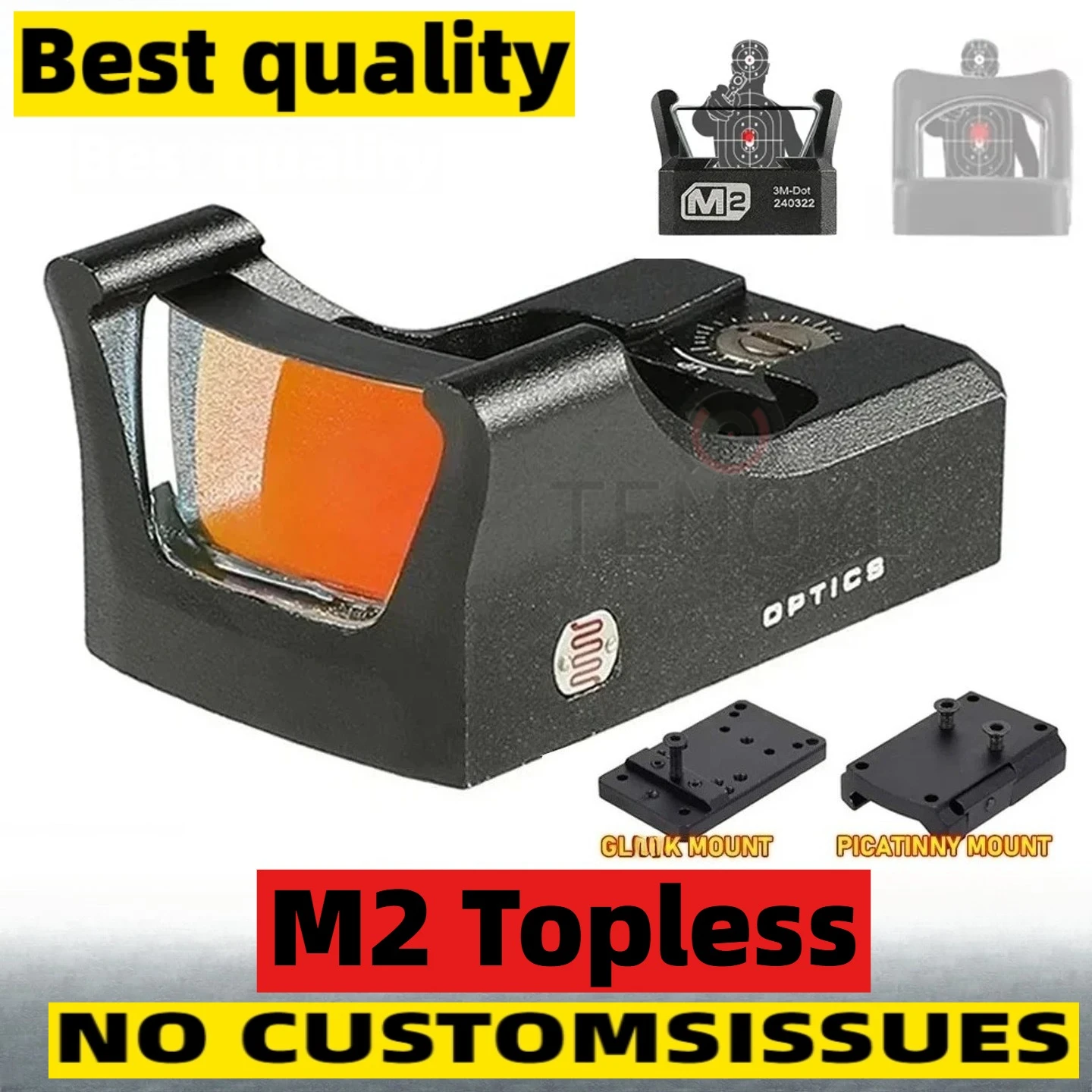 M2 Topless Red Dot Sight Light Sensing Auto-Brightness Optic for Pistol Handgun w/GLO*K Mount and 20mm Picatinny Mount
M2 Topless Red Dot Sight Light Sensing Auto-Brightness Optic for Pistol Handgun w/GLO*K Mount and 20mm Picatinny Mount
