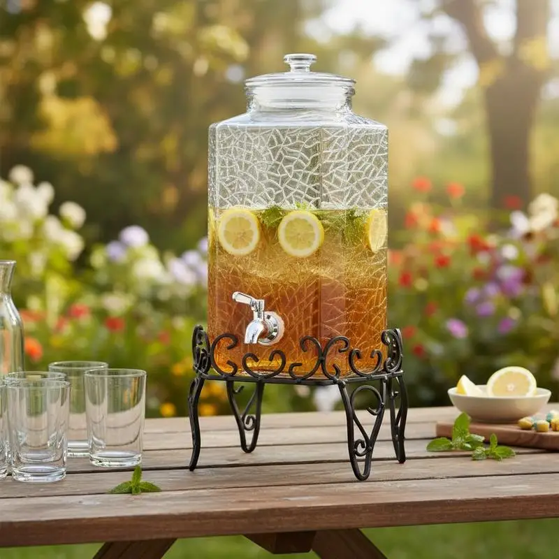 Glass Drink Crock 2.5 Gallon For Parties Gatherings Events, Metal Stand Spigot Iced Tea Lemonade Juice Water Cold Liquid Container Beverage Server
Glass Drink Crock 2.5 Gallon For Parties Gatherings Events, Metal Stand Spigot Iced Tea Lemonade Juice Water Cold Liquid Container Beverage Server
