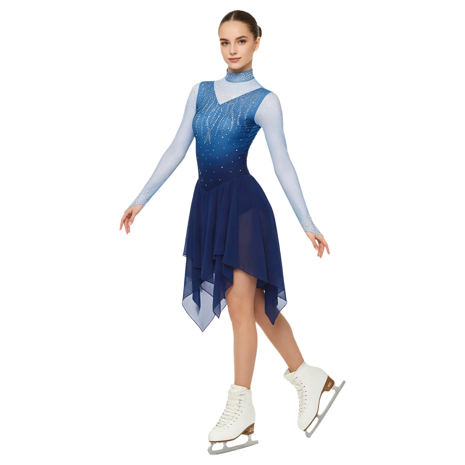 Women Lyrical Dancewear Rhinestone Gradient Long Sleeve Tiered Irregular Hem Bodysuit Dress Female Figure Skating Dance Clothing
Women Lyrical Dancewear Rhinestone Gradient Long Sleeve Tiered Irregular Hem Bodysuit Dress Female Figure Skating Dance Clothing