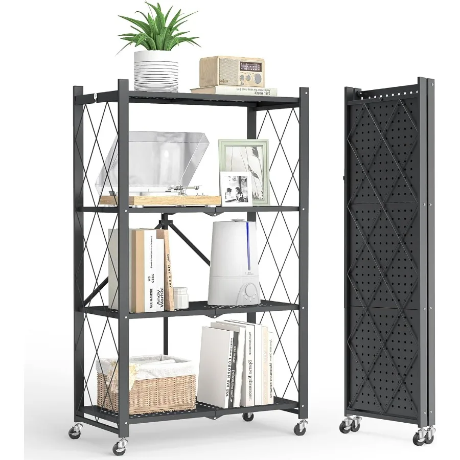 4 Tier Storage Shelf with Wheels for Garage Kitchen Basement Pantry Heavy Duty Metal Collapsible Shelving Unit with Folding Des
4 Tier Storage Shelf with Wheels for Garage Kitchen Basement Pantry Heavy Duty Metal Collapsible Shelving Unit with Folding Des