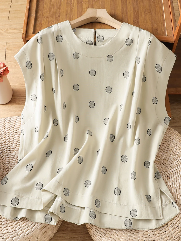 Summer 2026 New Polka Dot Linen Sleeveless Shirt Vest Large Size Women's Casual round Neck Bottom Opening Top Comfortable Fit
Summer 2026 New Polka Dot Linen Sleeveless Shirt Vest Large Size Women's Casual round Neck Bottom Opening Top Comfortable Fit