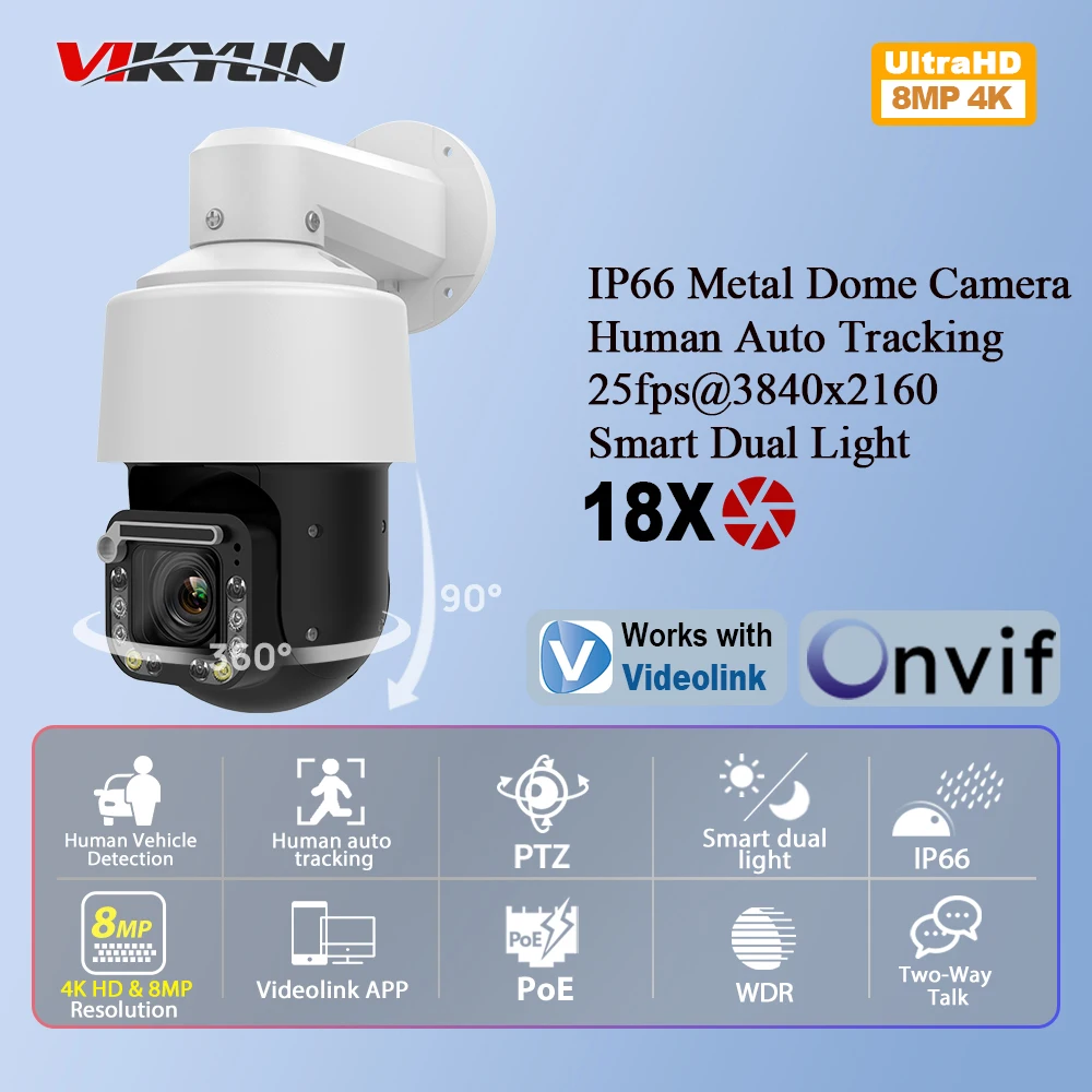 Vikylin 4K 8MP 18X Optical Zoom PTZ IP Camera Smart Dual light Human tracking Two -way AudioOutdoor Home CCTV Security Camera
Vikylin 4K 8MP 18X Optical Zoom PTZ IP Camera Smart Dual light Human tracking Two -way AudioOutdoor Home CCTV Security Camera