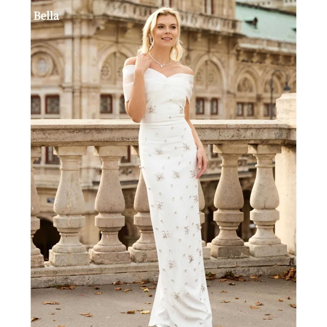 Bella Customized White Off The Shoulder Glitter Shawl robes de soirée Backless Sleeveless Party Dresses Ankle-Length Prom Dress
Bella Customized White Off The Shoulder Glitter Shawl robes de soirée Backless Sleeveless Party Dresses Ankle-Length Prom Dress