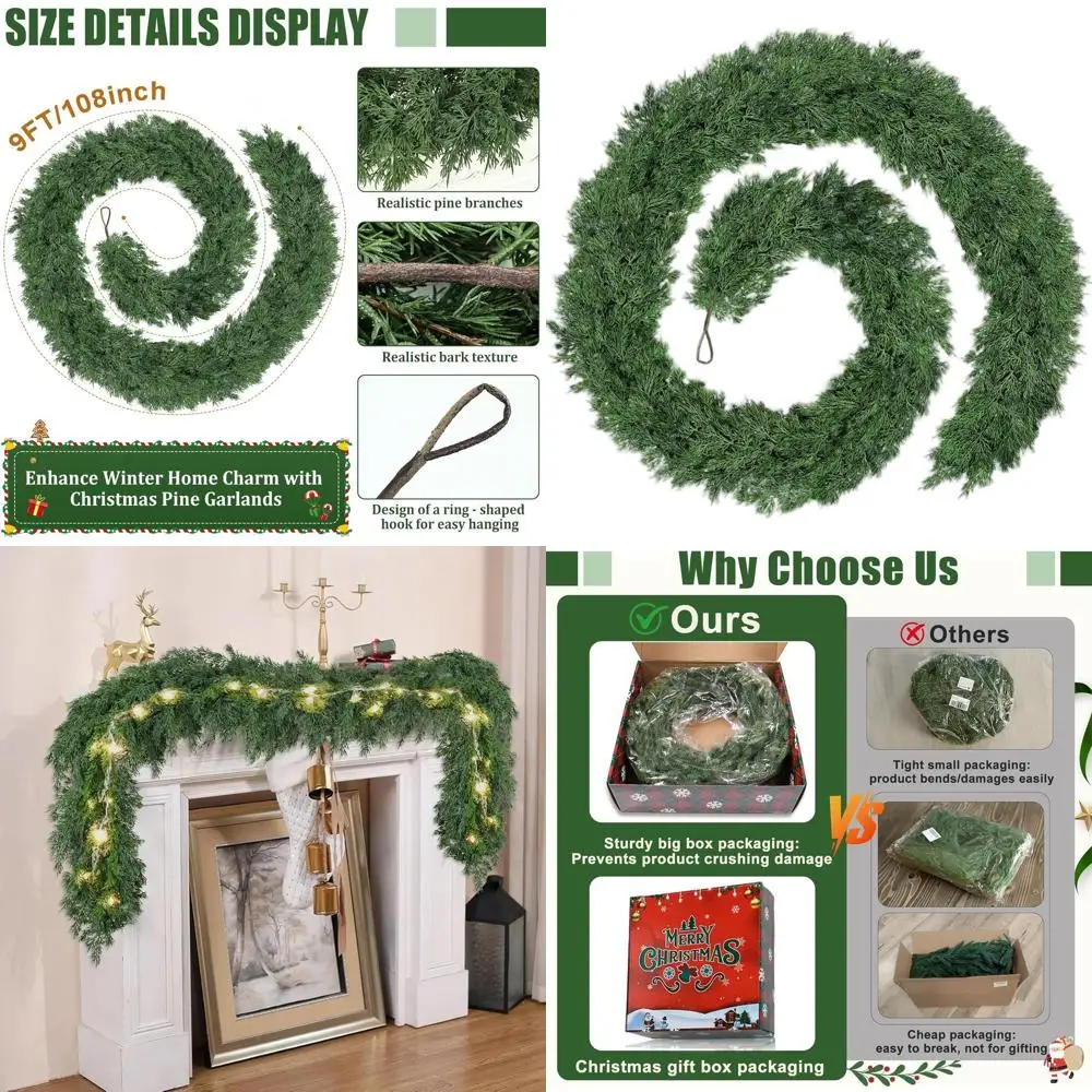 Thick Realistic Pine Christmas Garland, 9FT Cypress Decoration for Indoor or Outdoor Holiday Use
Thick Realistic Pine Christmas Garland, 9FT Cypress Decoration for Indoor or Outdoor Holiday Use