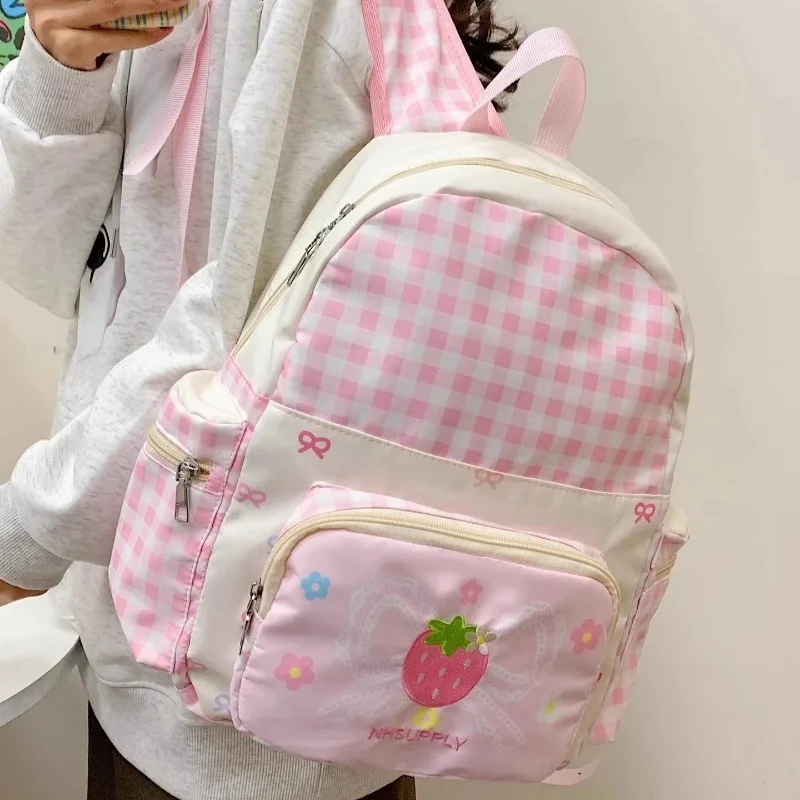 New Plaid Strawberry Bow Backpack for Girls, Korean Cute Student Schoolbag, High Beauty Checkered Design for Middle School Teens
New Plaid Strawberry Bow Backpack for Girls, Korean Cute Student Schoolbag, High Beauty Checkered Design for Middle School Teens
