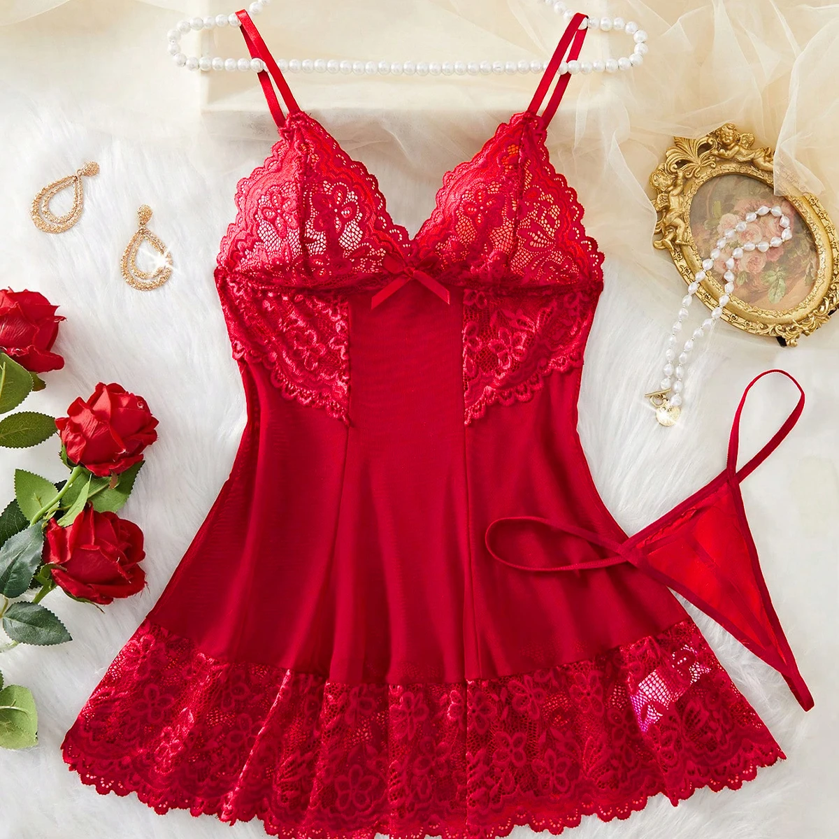 Sexy Women Lingerie Lace Sleepwear Sling Bra And Brief Nightdress With Panties Underwear Pajamas Chemist Hollow Patchwork solid
Sexy Women Lingerie Lace Sleepwear Sling Bra And Brief Nightdress With Panties Underwear Pajamas Chemist Hollow Patchwork solid