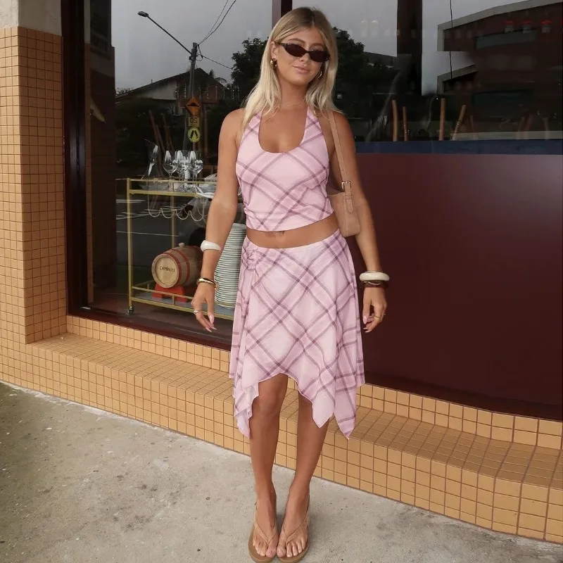 Tuularos Vintage Female Dress Sets Fashion Sexy Plaid Contrast Neck Cami Top Slit Long Skirt Set Y2k High Street Dress Sets Lady
Tuularos Vintage Female Dress Sets Fashion Sexy Plaid Contrast Neck Cami Top Slit Long Skirt Set Y2k High Street Dress Sets Lady