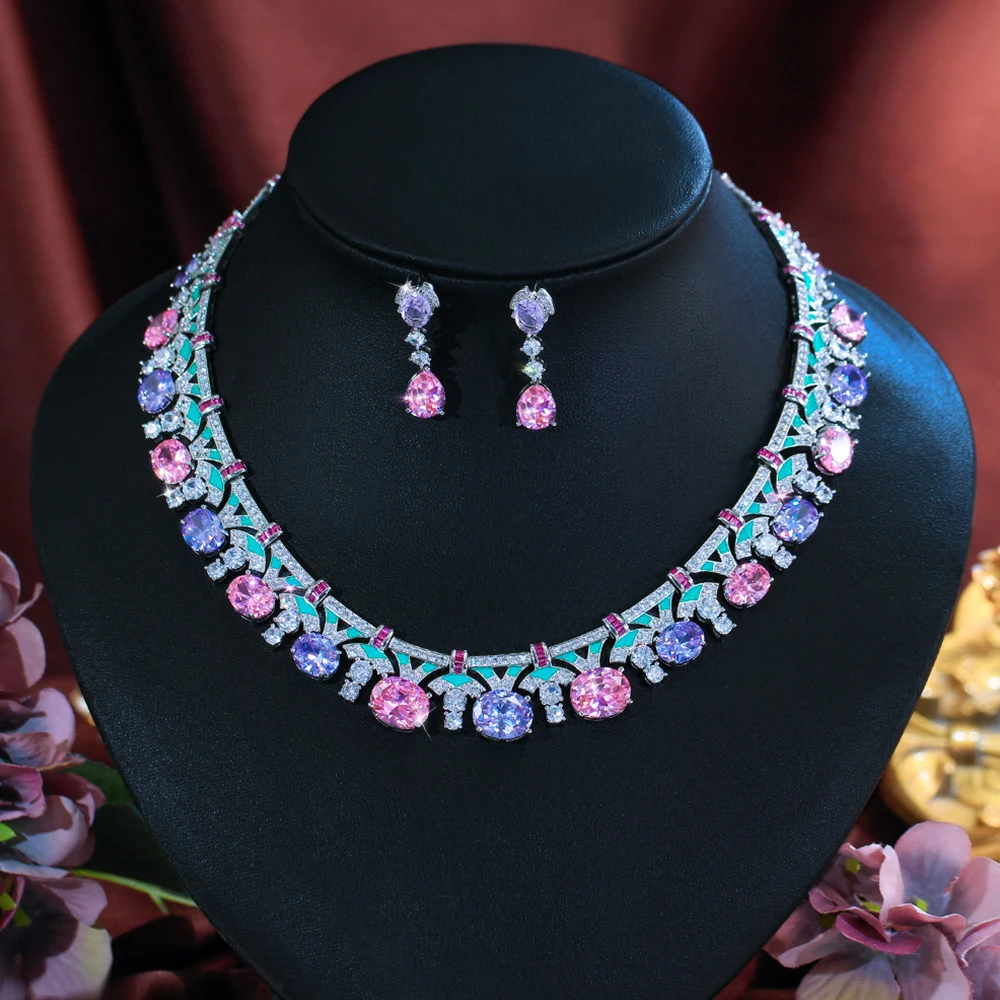CWWZircons Luxury Boho Multicolor CZ Crystal Drop Earrings Necklace Sets for Women Enamel Wedding Engagement Jewelry Gift T0984
CWWZircons Luxury Boho Multicolor CZ Crystal Drop Earrings Necklace Sets for Women Enamel Wedding Engagement Jewelry Gift T0984