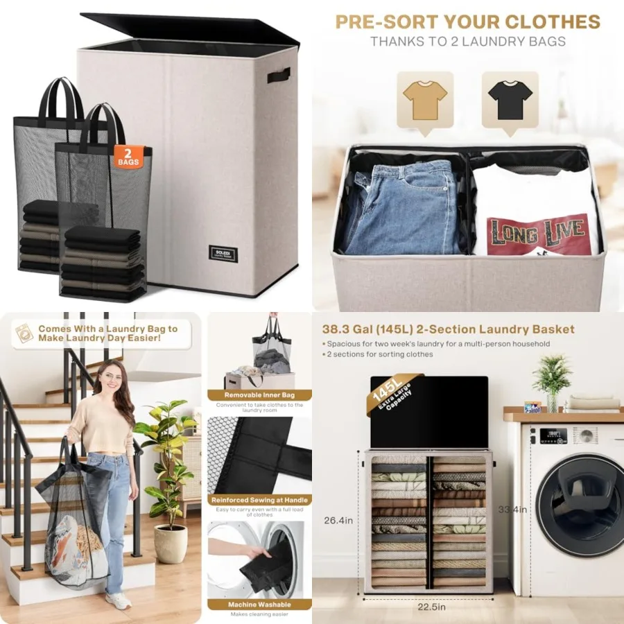 Large Double Laundry Hamper with Lid, Collapsible Clothes Hamper 2 section with Removable Bags, Space-Saving Laundry Basket for
Large Double Laundry Hamper with Lid, Collapsible Clothes Hamper 2 section with Removable Bags, Space-Saving Laundry Basket for
