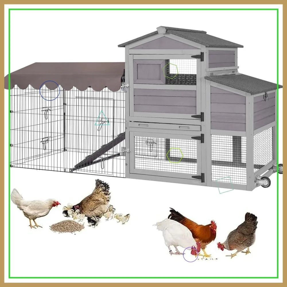 Portable Chicken Coop with Run, 2-Story Wooden Hen House, Nesting Box, Wheels for Easy Move
Portable Chicken Coop with Run, 2-Story Wooden Hen House, Nesting Box, Wheels for Easy Move