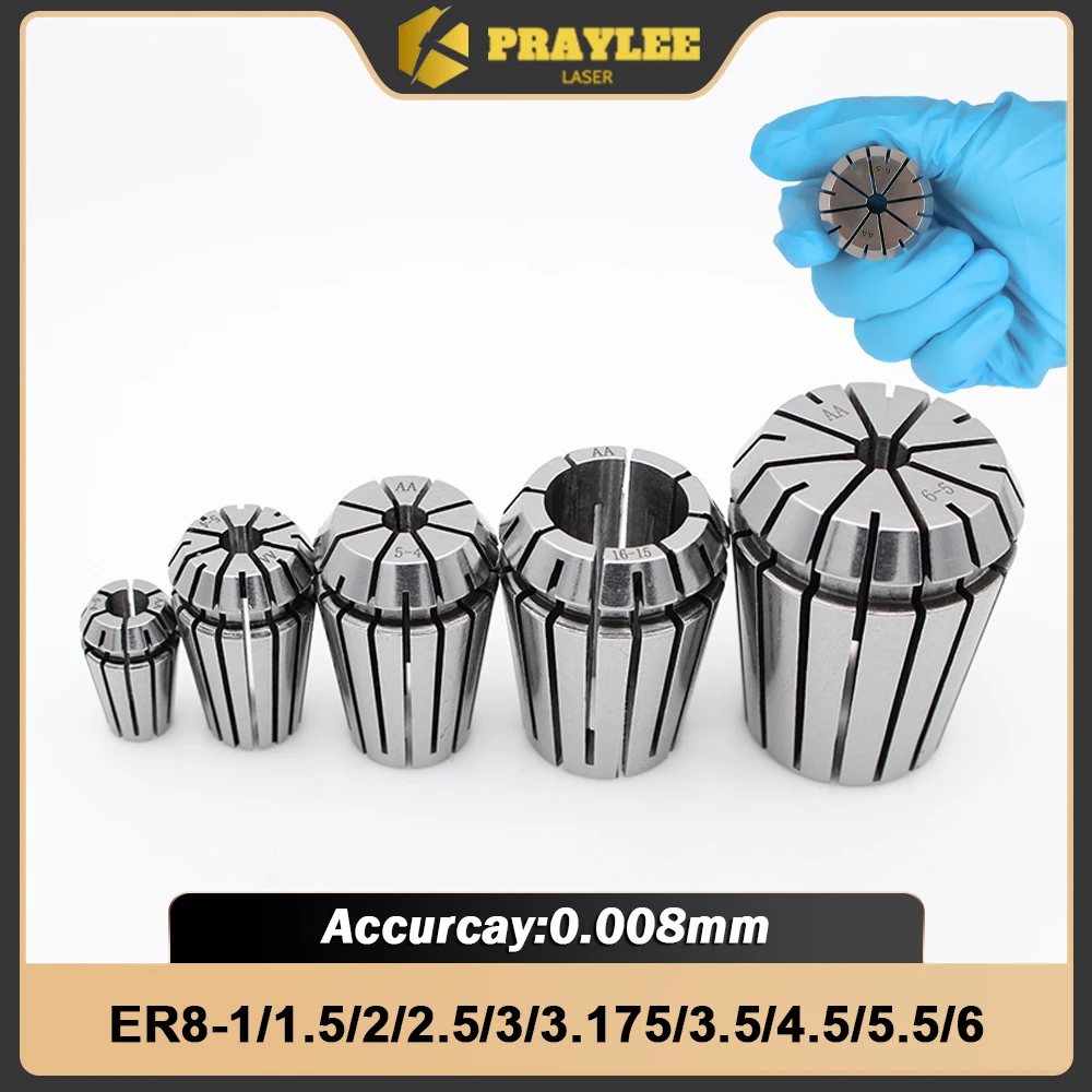 ER8 Collet Chuck ER Collet Accuracy 0.008mm 1mm 2mm 3mm 3.175mm 4mm 5mm Collet Chuck
ER8 Collet Chuck ER Collet Accuracy 0.008mm 1mm 2mm 3mm 3.175mm 4mm 5mm Collet Chuck
