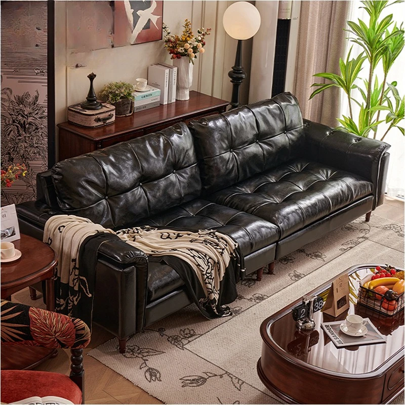 Four-person oil wax leather sofa antique straight row small apartment American sofa combination
Four-person oil wax leather sofa antique straight row small apartment American sofa combination
