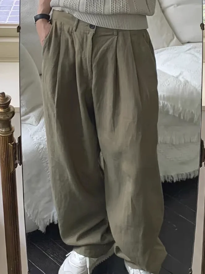 Корейские мужские брюки из хлопка и льна с плиссировкой, свободные, широкие, длинные, на полуэластичном поясе, на пуговицах, повседневные, костюмные, льняные
Корейские мужские брюки из хлопка и льна с плиссировкой, свободные, широкие, длинные, на полуэластичном поясе, на пуговицах, повседневные, костюмные, льняные