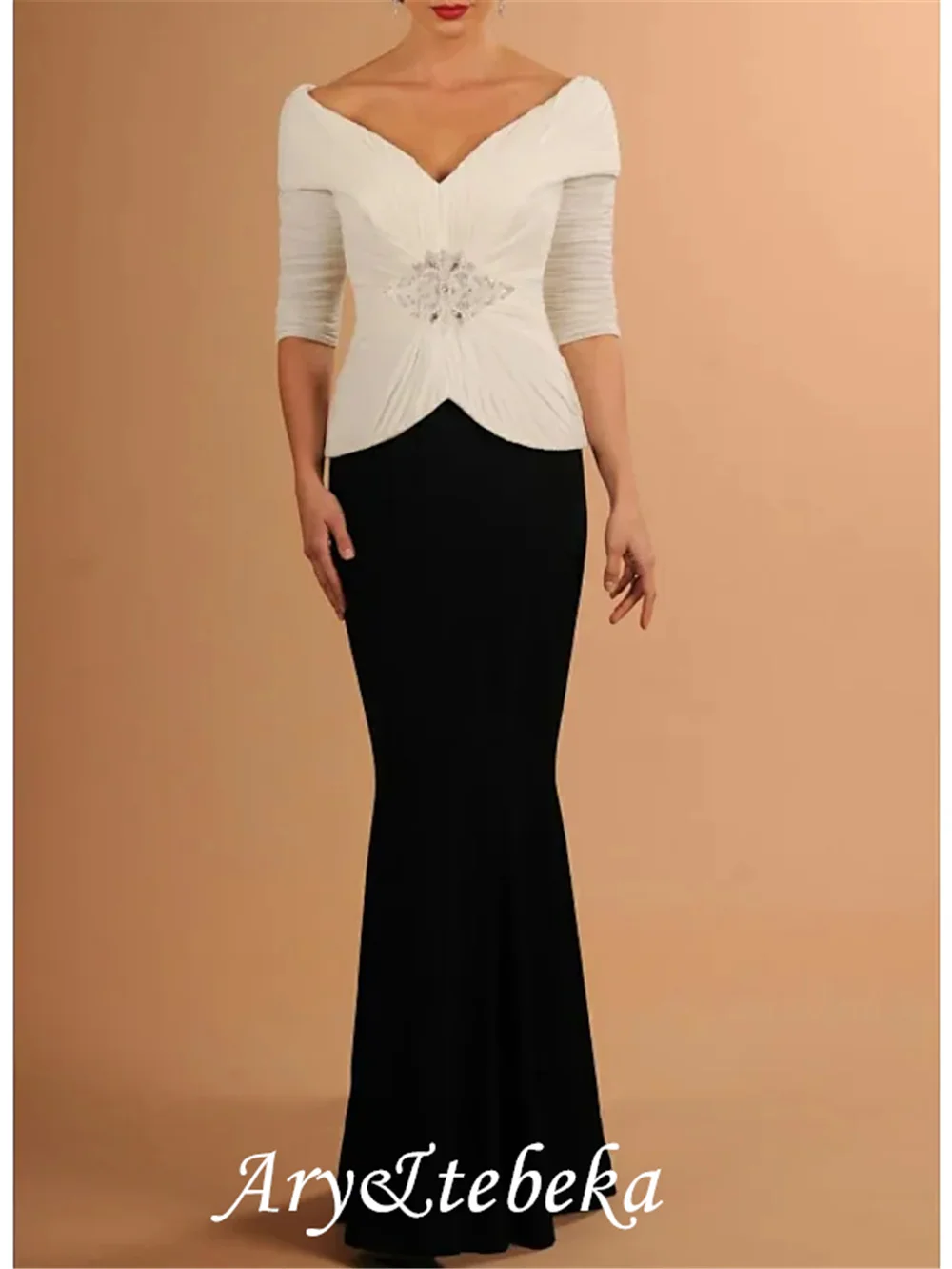 Trumpet Mother of the Bride Dress Elegant & Luxurious Plunging Neck Floor Length Satin Half Sleeve with Beading Ruching
Trumpet Mother of the Bride Dress Elegant & Luxurious Plunging Neck Floor Length Satin Half Sleeve with Beading Ruching