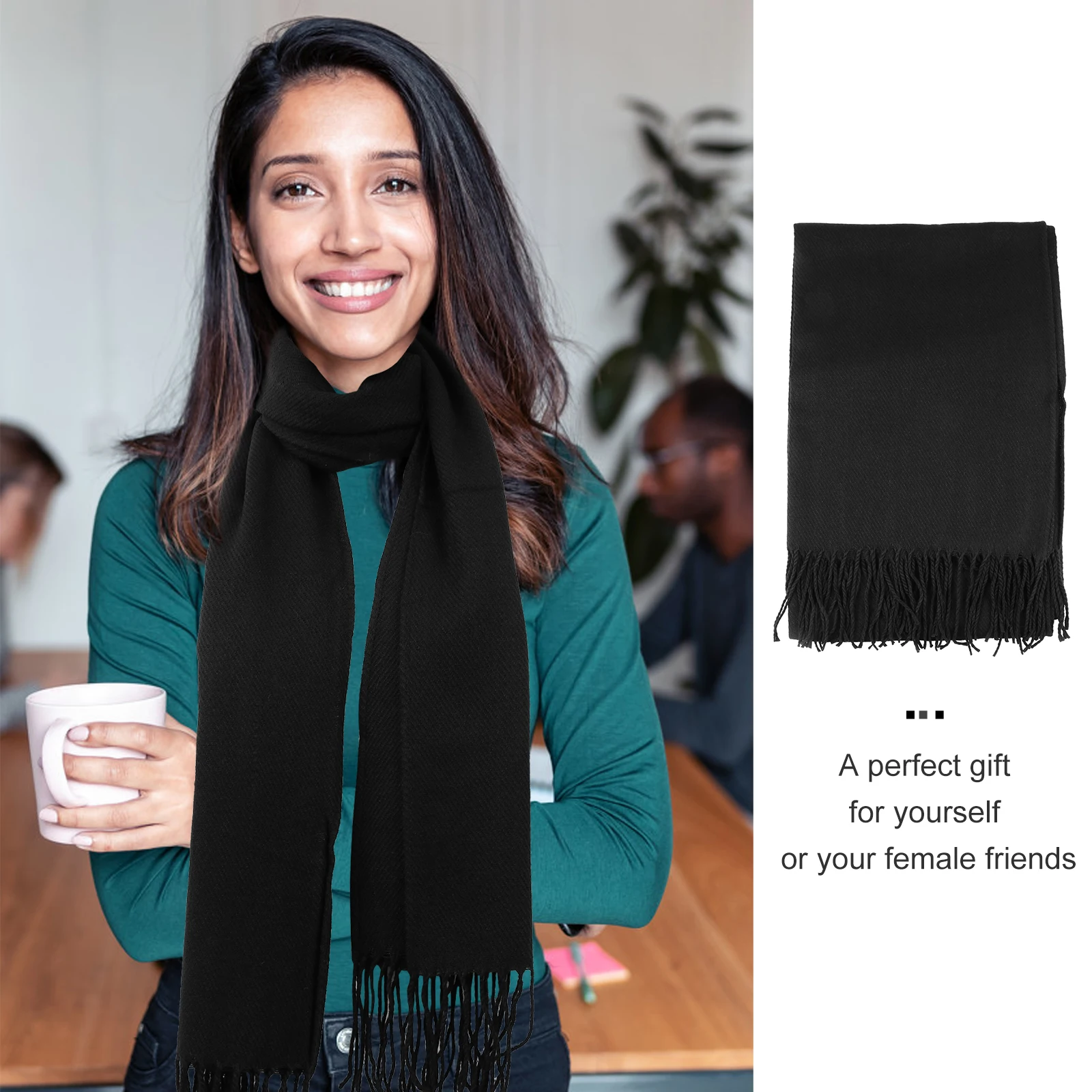 Cashmere Scarf for Winter Warm Women Korean Version Soft Black Solid Color Miss
Cashmere Scarf for Winter Warm Women Korean Version Soft Black Solid Color Miss