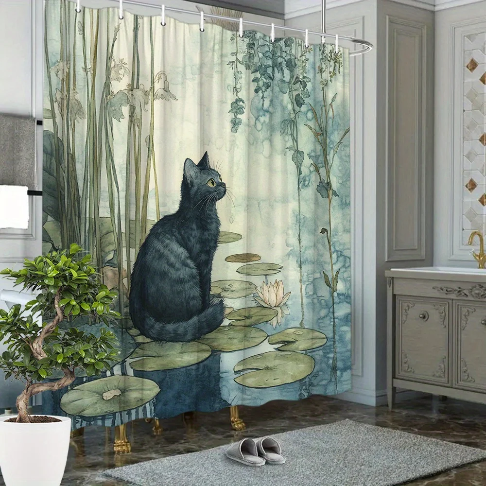 Vintage Watercolor Black Cat Sitting On Lily Pad White Lotus Pond Reed Print Shower Curtain Waterproof Mildew Resistant Polyeste
Vintage Watercolor Black Cat Sitting On Lily Pad White Lotus Pond Reed Print Shower Curtain Waterproof Mildew Resistant Polyeste