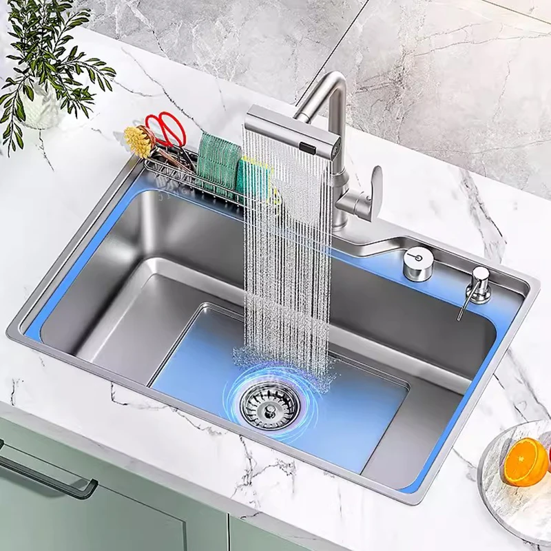Japanese Style Waterfall Sink 304 Stainless Steel Dishwashing Basin Kitchen Household Thickened Handmade Nano Large Single Tank
Japanese Style Waterfall Sink 304 Stainless Steel Dishwashing Basin Kitchen Household Thickened Handmade Nano Large Single Tank