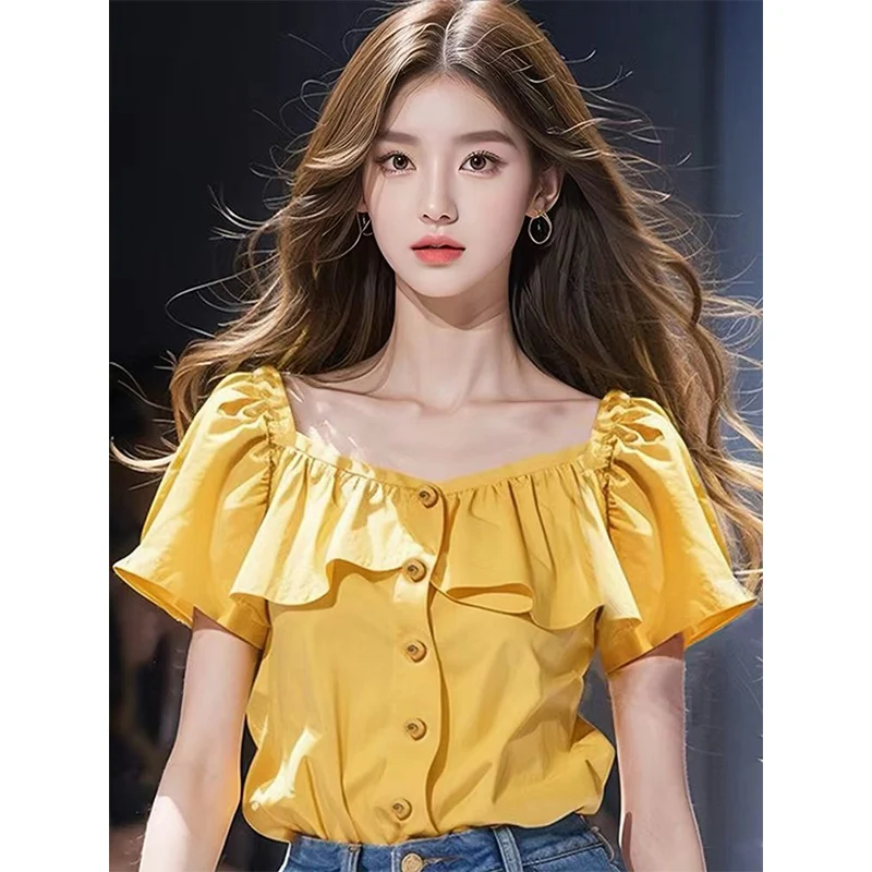 Fashionable Bubble Sleeve Short Sleeve Shirt Women's Summer New Design Sensation Tea Small Top Polyester Fiber 100% Pure Color
Fashionable Bubble Sleeve Short Sleeve Shirt Women's Summer New Design Sensation Tea Small Top Polyester Fiber 100% Pure Color