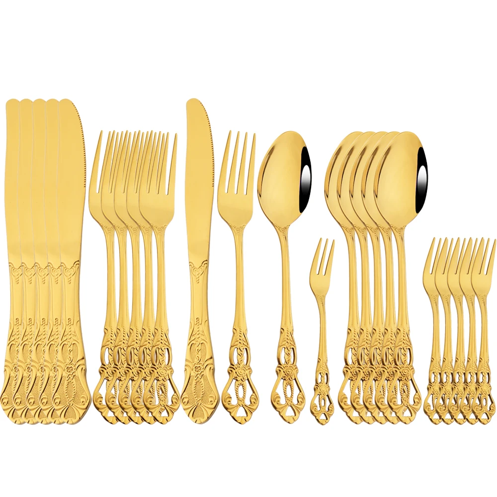 Vintage 24pcs Dinnerware Western Kitchen Tableware Stainless Steel Cutlery Set Royal Dinner Knife Spoon Fruit Fork Flatware Set
Vintage 24pcs Dinnerware Western Kitchen Tableware Stainless Steel Cutlery Set Royal Dinner Knife Spoon Fruit Fork Flatware Set