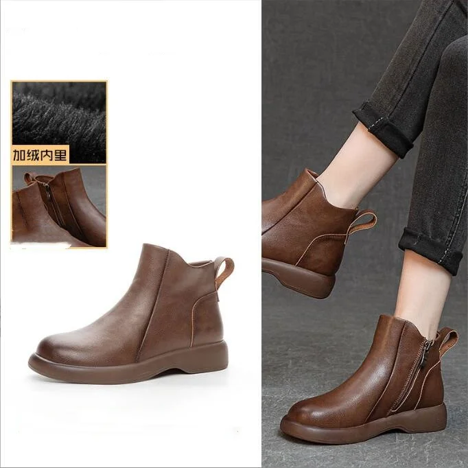 Autumn Winter Warm Plush Ankle Boots For Women Genuine Leather Retro Style Flat Short Boots Ladies Shoes Big Size 42
Autumn Winter Warm Plush Ankle Boots For Women Genuine Leather Retro Style Flat Short Boots Ladies Shoes Big Size 42