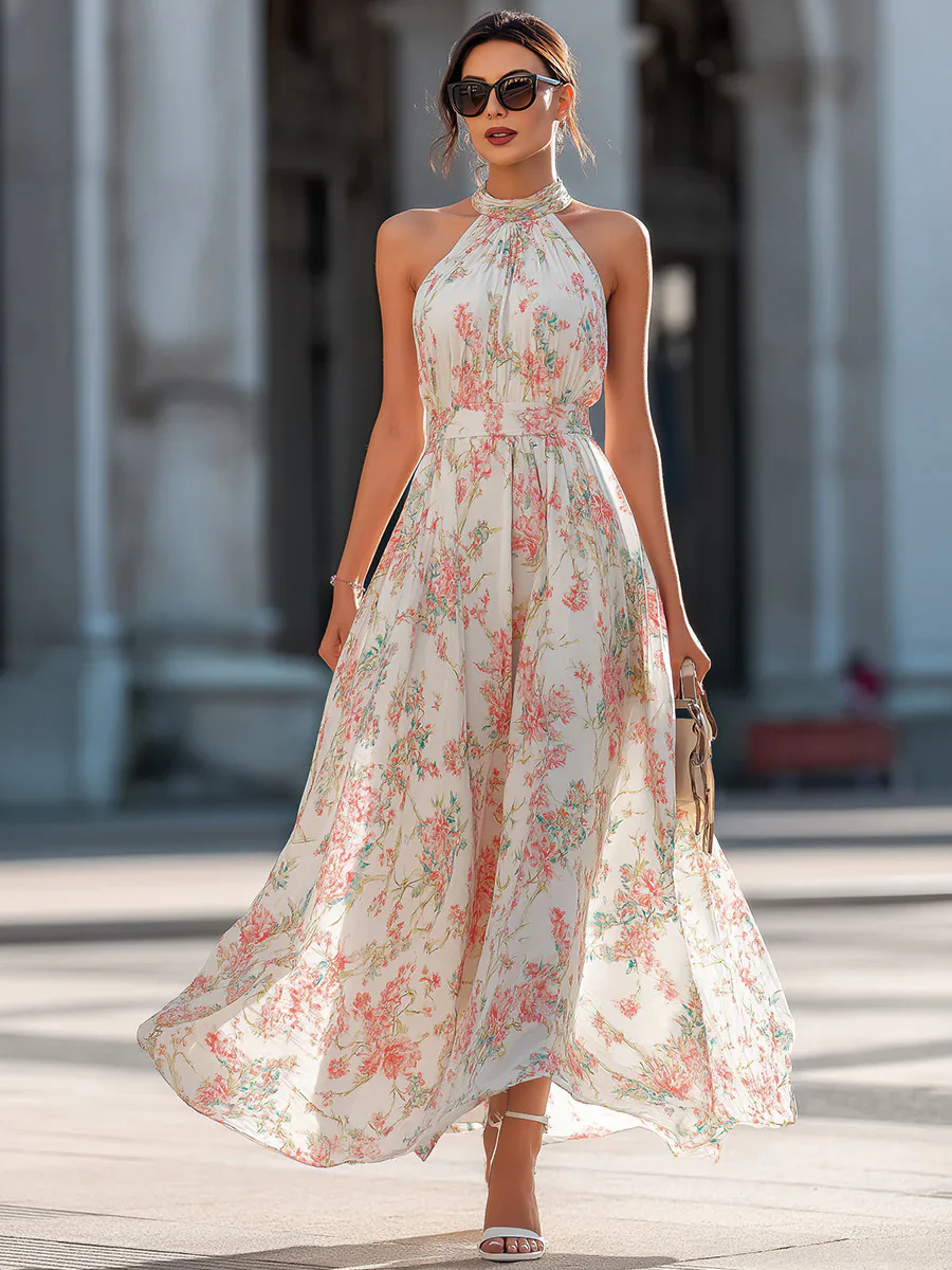 Summer Women's New Halter Neck Floral Dress French Swing Dress Women's Flower Print Chiffon Maxi Dress for Beach Wedding & Party
Summer Women's New Halter Neck Floral Dress French Swing Dress Women's Flower Print Chiffon Maxi Dress for Beach Wedding & Party