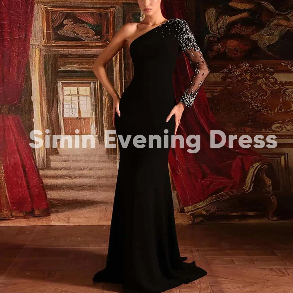 Simin Women's One-shoulder Beaded Mermaid Saudi Evening Dresses With Long Sleeves Floor-Length Formal Elegant Party Dresses 2025
Simin Women's One-shoulder Beaded Mermaid Saudi Evening Dresses With Long Sleeves Floor-Length Formal Elegant Party Dresses 2025