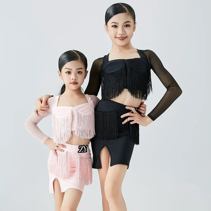 Children'S Ballroom Dance Costumes Girls Latin Dance Competition Dresses Long Sleeved Latin Top Fringed Skirt Stage Wear SL9061
Children'S Ballroom Dance Costumes Girls Latin Dance Competition Dresses Long Sleeved Latin Top Fringed Skirt Stage Wear SL9061