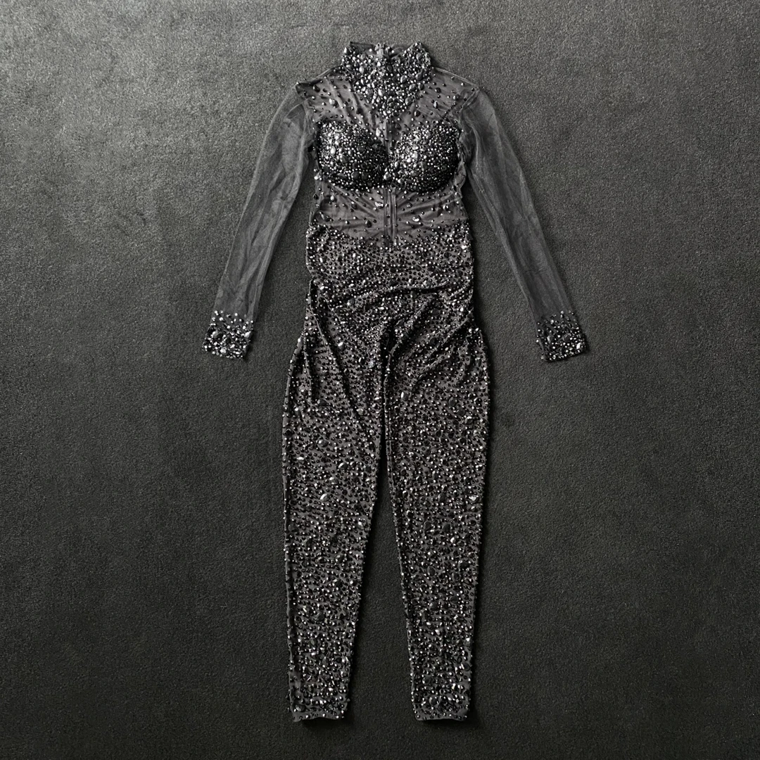 Sexy Black Rhinestone See Through Mesh Jumpsuit Transparent Leggings Dancer Prom Outfit Evening Birthday Party Celebrate Rompers
Sexy Black Rhinestone See Through Mesh Jumpsuit Transparent Leggings Dancer Prom Outfit Evening Birthday Party Celebrate Rompers
