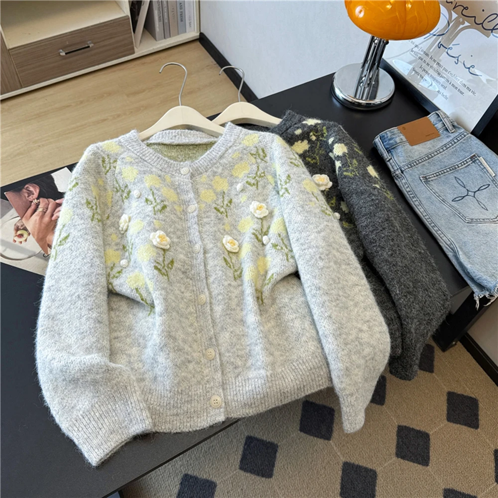 2 Style Knitted Cardigan Sweater/vest Women's Korean Style 3d Flower Soft Warm Autumn Winter Loose Single Breasted Elegant Tops
2 Style Knitted Cardigan Sweater/vest Women's Korean Style 3d Flower Soft Warm Autumn Winter Loose Single Breasted Elegant Tops
