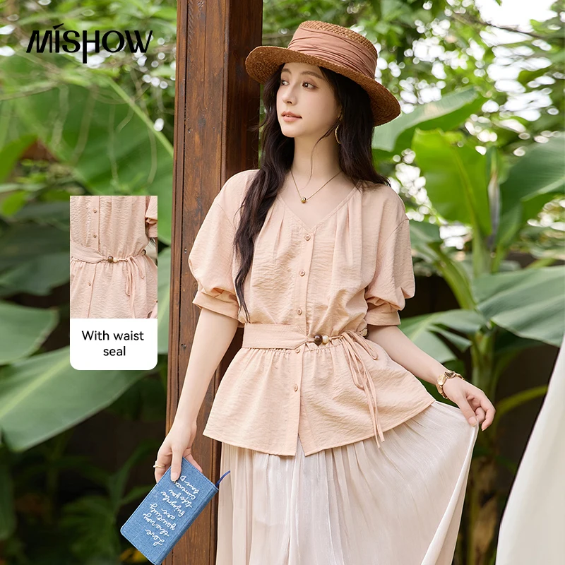 MISHOW Design Beaded Drawstring Waist Shirt For Women 2026 Summer New Solid Color Slimming Short Sleeved Top Fashion MXF25X2679
MISHOW Design Beaded Drawstring Waist Shirt For Women 2026 Summer New Solid Color Slimming Short Sleeved Top Fashion MXF25X2679